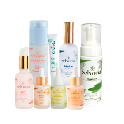 Kit Rutina Completa: Mousse, Tónico, Gel hidratante, Serum vitamina C, Bioretinol, Protector solar y Contorno de ojos